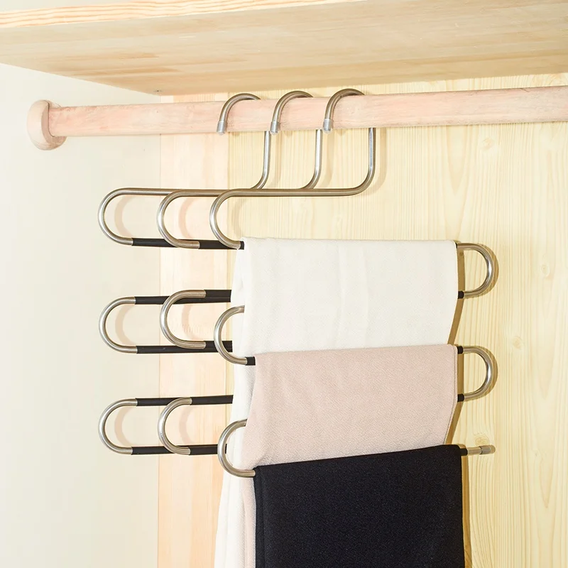 Best Selling In Uk Amazon Non Slip S Shape Multi-functional Pants Rack 2018 Bestseller 5 layers pants PVC Coating hanger