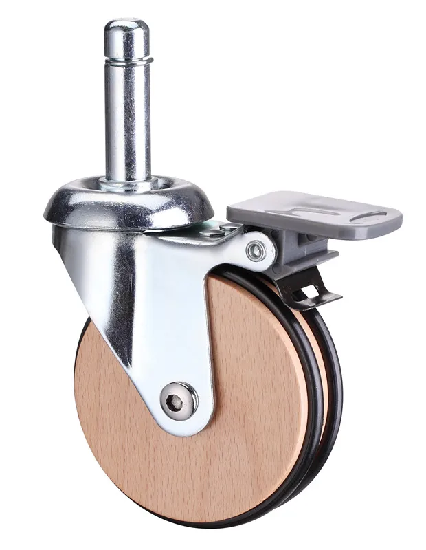New Design 75mm Wood Wheel Furniture Antique Caster With Chromeplated