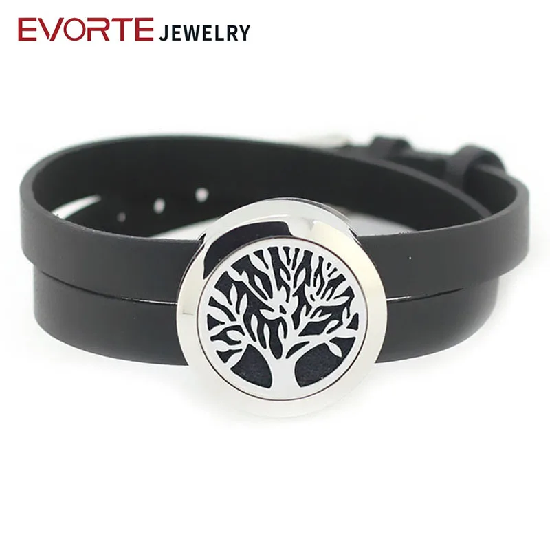 

Fashion 25mm Twist Open 316L Stainless Steel Aromatherapy Diffuser Mens PU Leather Bracelet