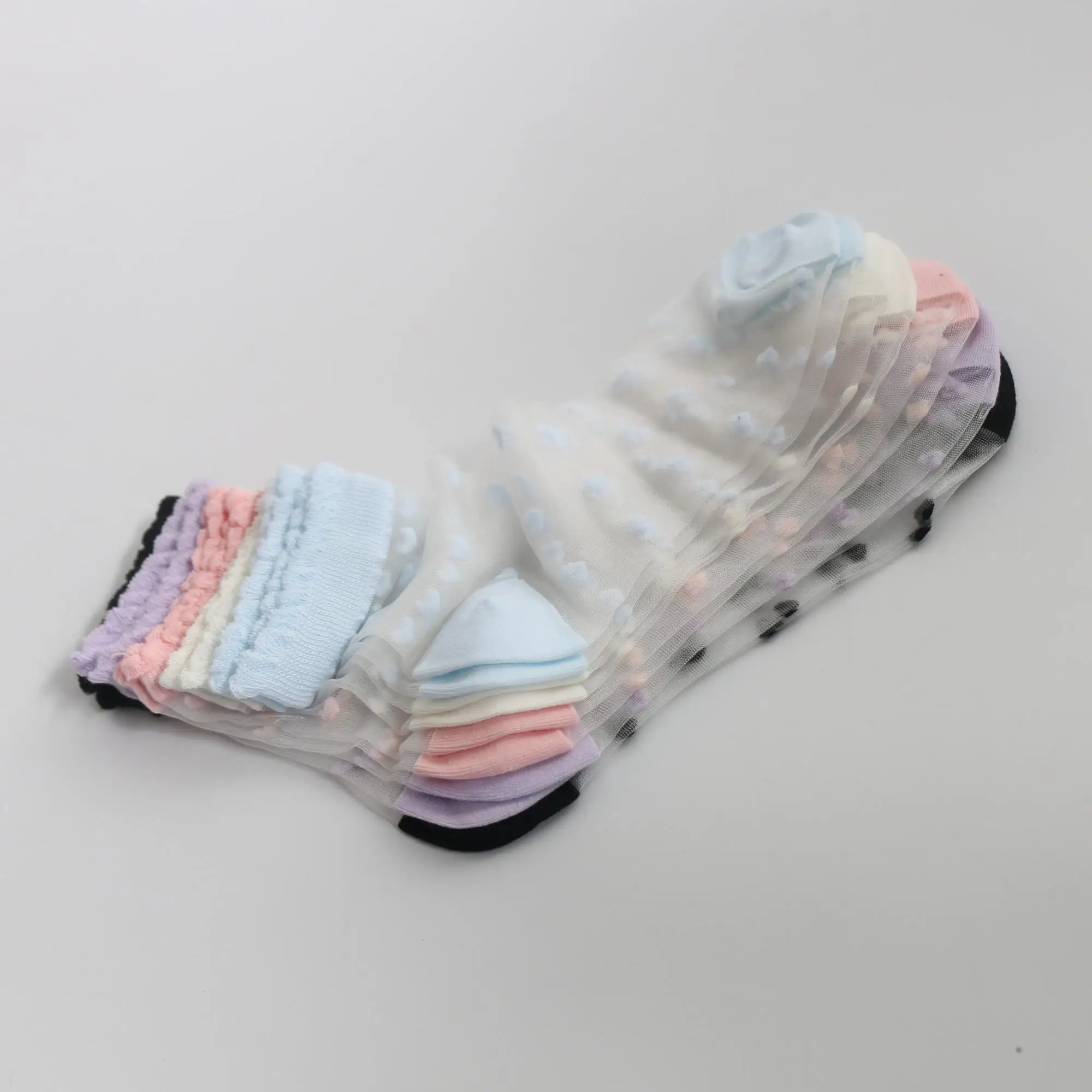 

High quality lovely women transparent lace breathable heart pattern quarter socks, As pic