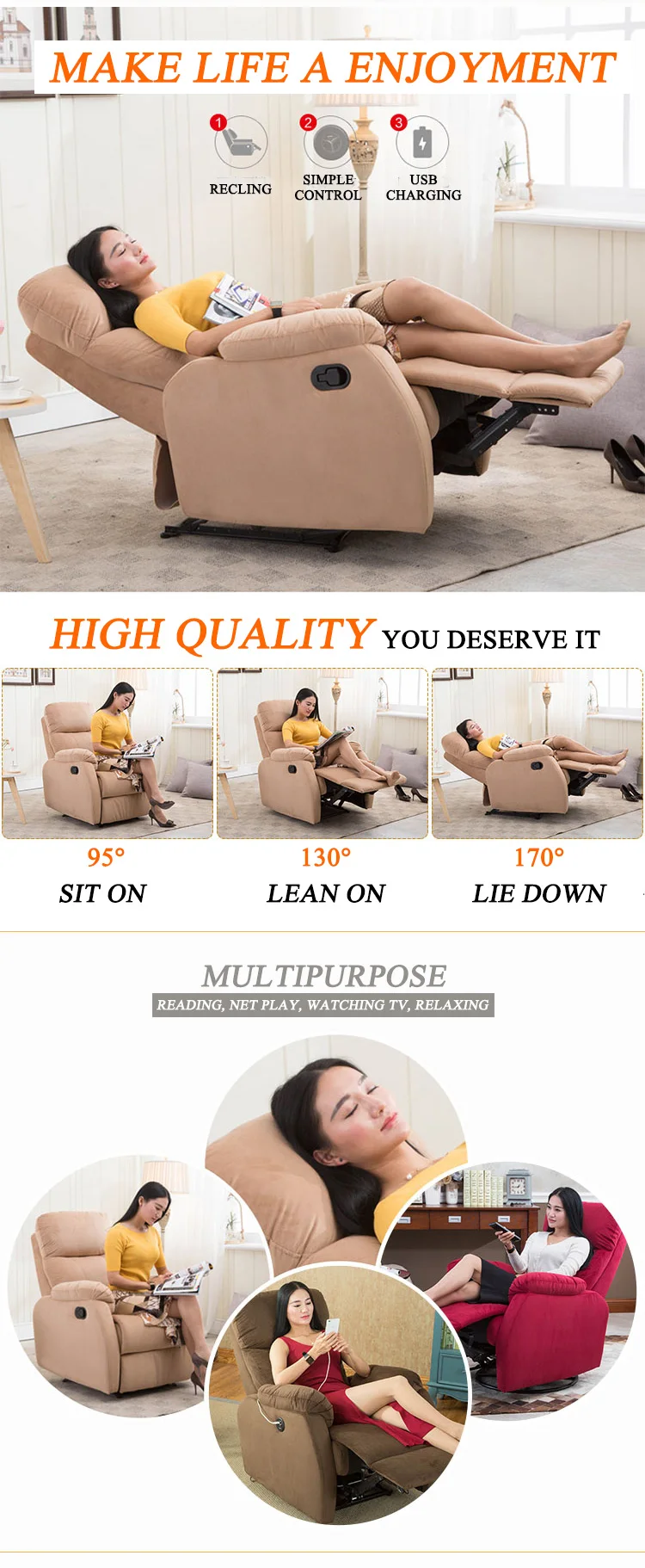 fabric recliner sofa