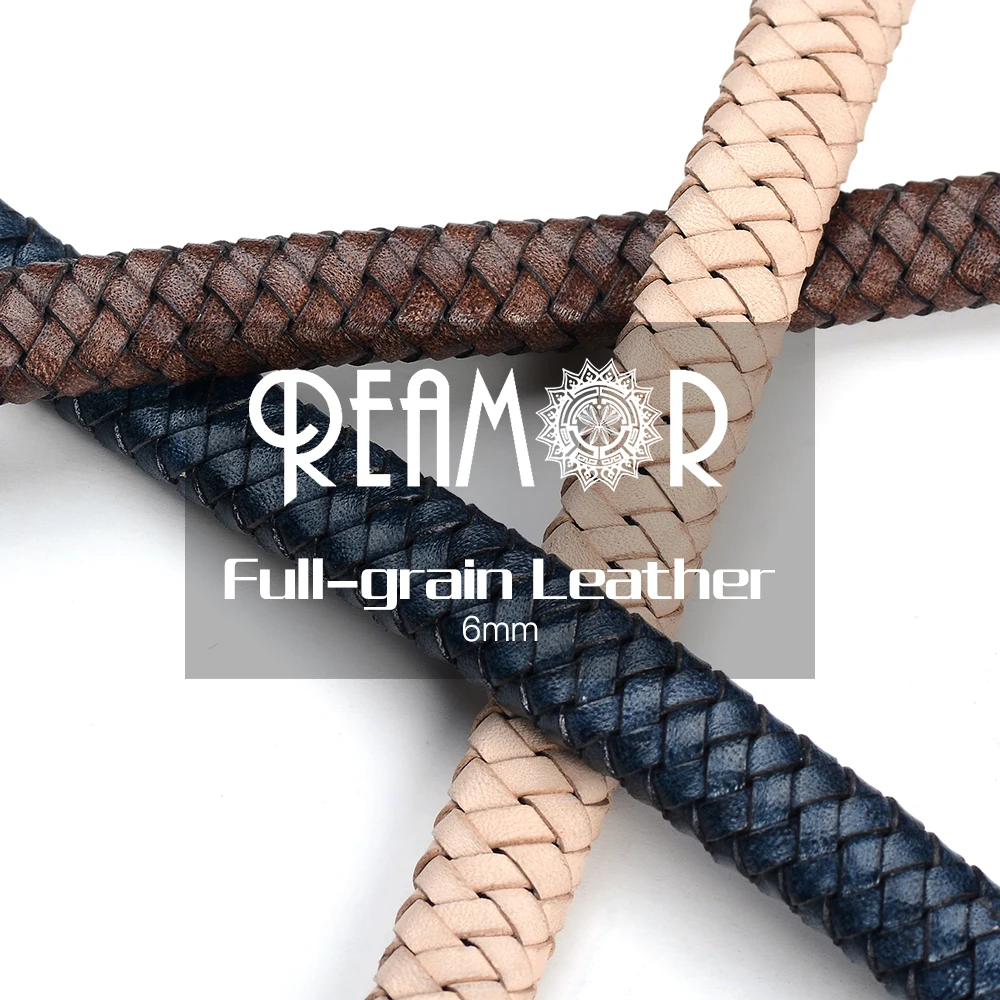

REAMOR 1M 12*6mm Good Flexibility Genuine Braided Leather Rope Cowhide Leather Cord For Bracelets DIY Jewelry Making Findings