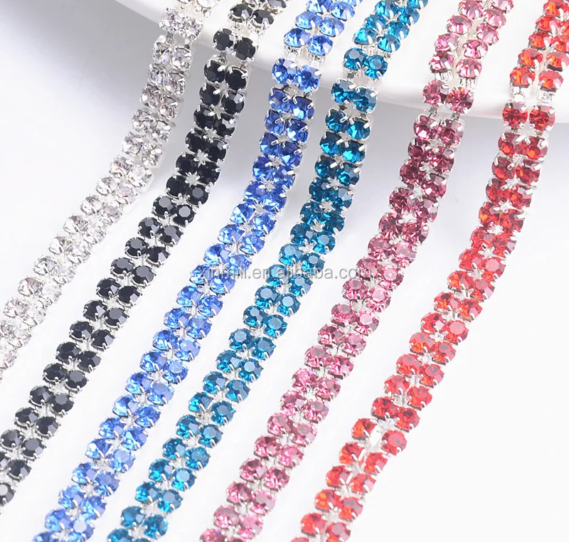 factory crystal rhinestone sew on double rows trimming close cupchain for jewelry strass finding accessories xinmili Manufacture