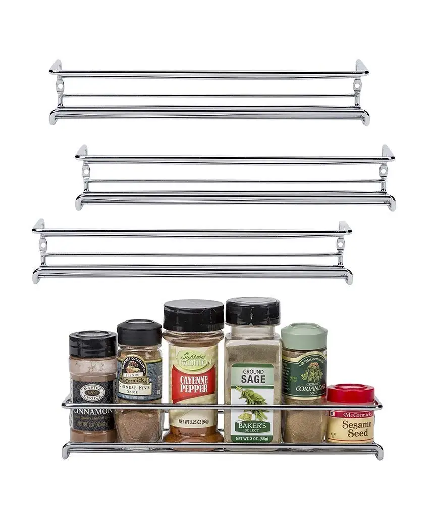 

Spice Rack Organizer for Cabinet, Door Mount or Wall Mounted Chrome Tiered Hanging Shelf for Spice Jars