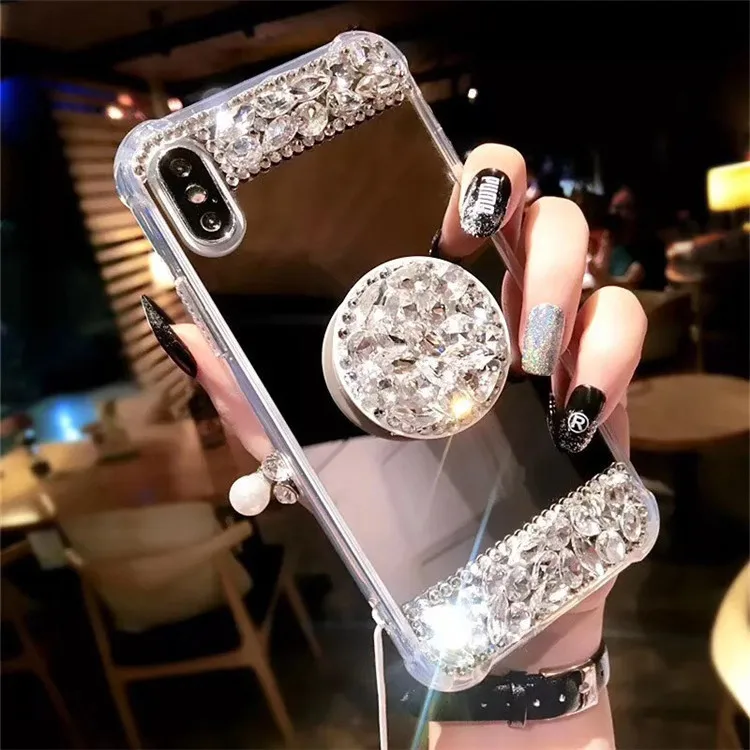 

Case for Iphone 7 X Cover Shell with Rhinestone Mirror Creative Bracket Fashion Female Mobile Phone Case, Rose gold;tyrant gold;sliver;customizable