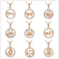 

Barlaycs 2019 New Fashion 12 Zodiac Necklace 18K Gold Silver Plated Pendant Rhinestone Necklace for Women Jewelry