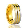 Spikes Three Grooves Matte Gold Stainless Steel Wedding Ring