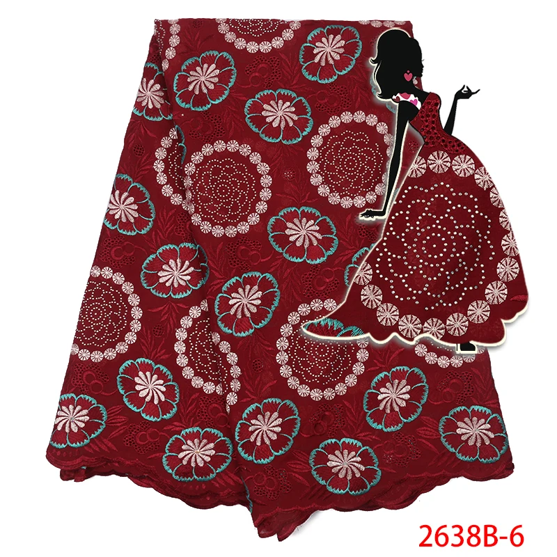 African Swiss Voile Lace in Switzerland 100% Cotton Fabric Lace with Stones for Nigerian Women Dress XZ2638B