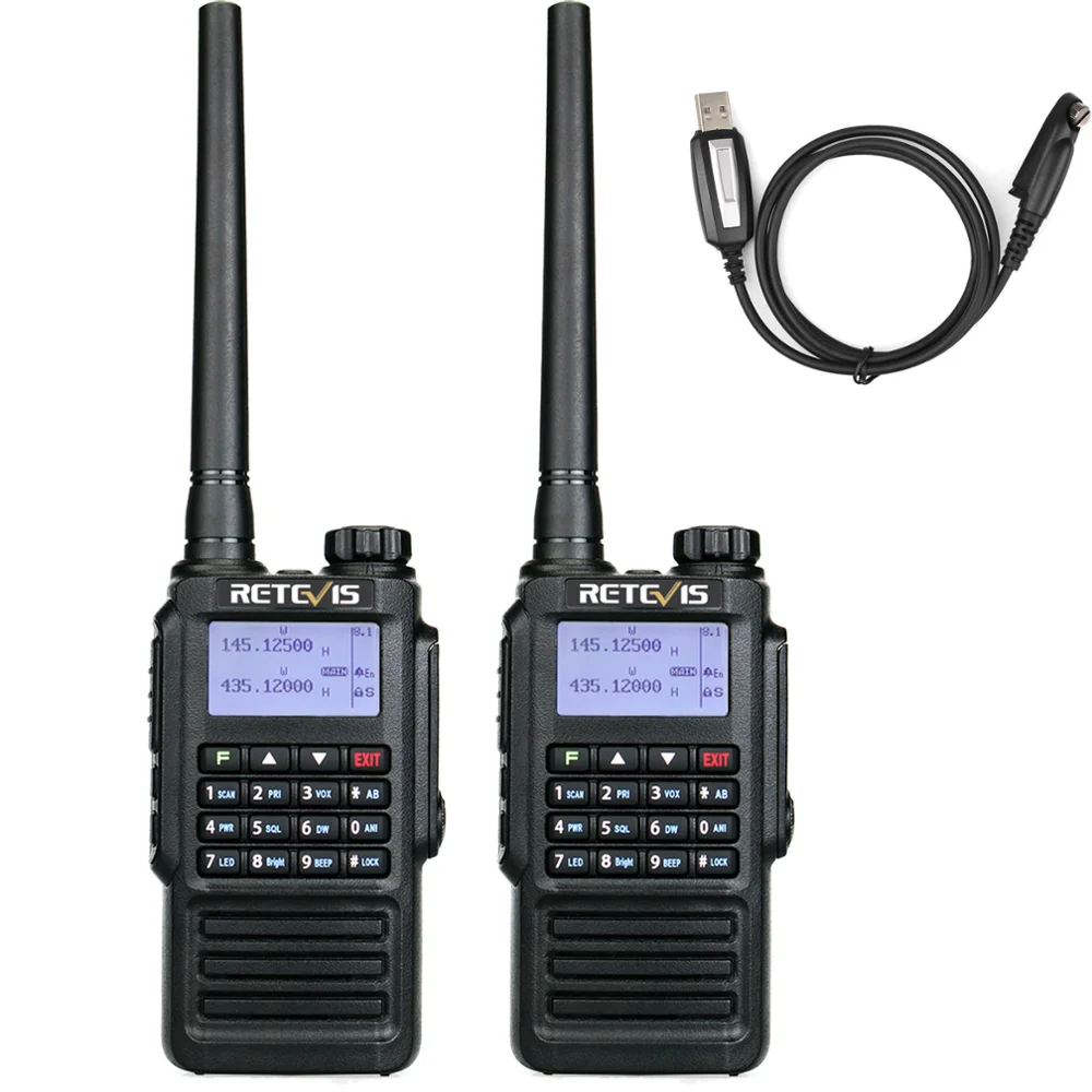 

2PACKRetevis RT87 Waterproof Scrambler Walkie talkie 128CH DTMF Dual Band UHF/VHF 5W UHF/VHF Two way Radio+Programming Cable