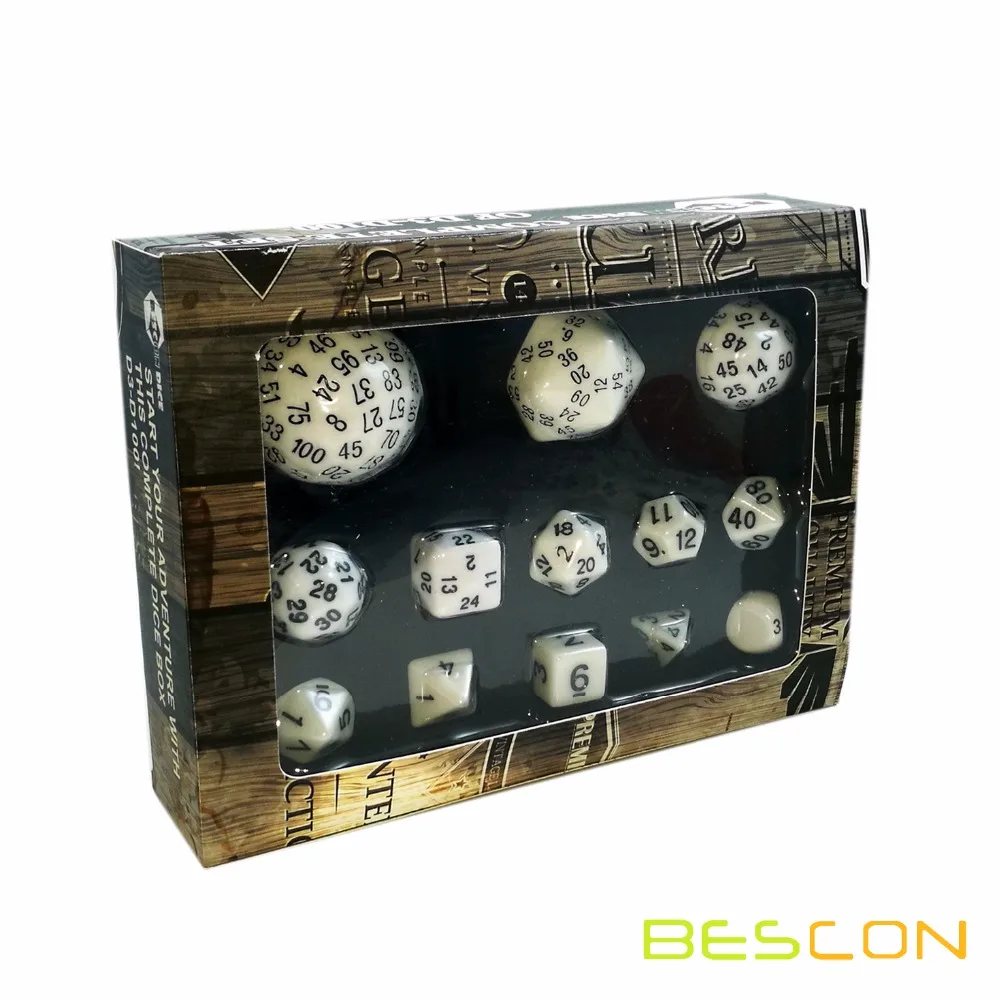 

Bescon Complete Polyhedral Dice Set 13pcs D3-D100, 100 Sides Dice Set Opaque White