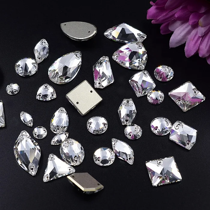 Assorted shapes sizes clear crystal sew on rhinestones for bridal dress