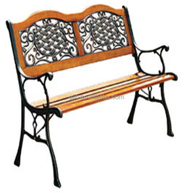 Modern Outdoor Bench Wood Slats Cast Iron Leg And Backrest Sit
