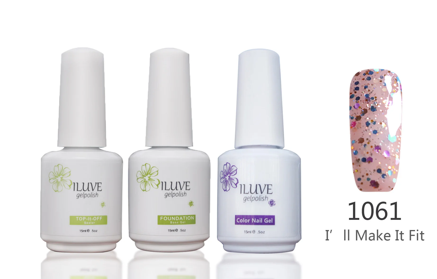 3 packs iLuve Professional Nail Gel Polish UV LED Lamps Gel 15ml with Base Top Coat