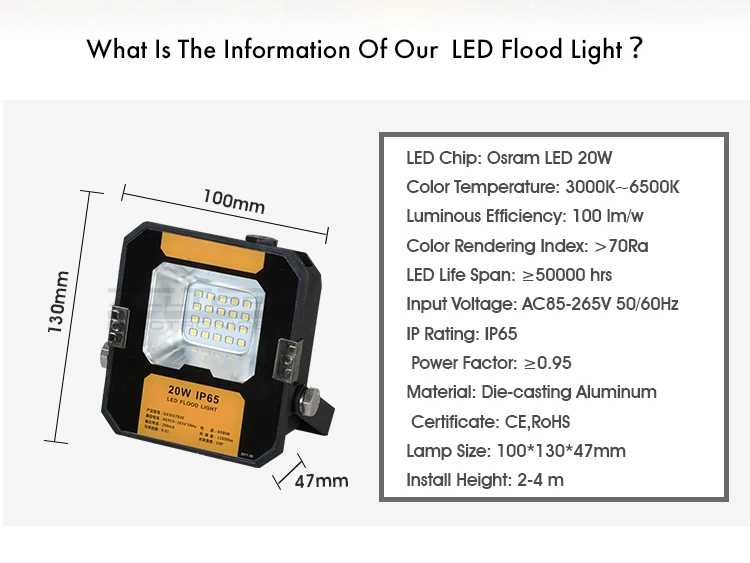 High lumen waterproof aluminum mini 20w 50w 100w 150w 200w led flood light cob