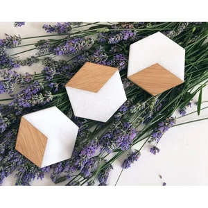 2019 Home Decorations Creative Chic Luxury Europe Style Cup Pads Mat Natural Bamboo Wood Marble Coaster Holder Set