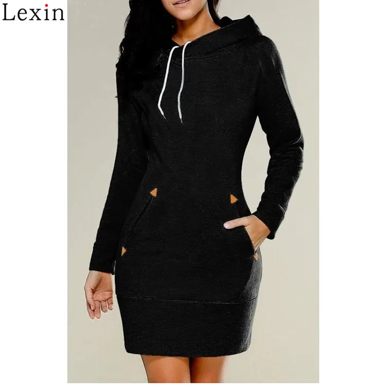 Custom Patterns Slim Cotton Long Sleeve Hooded Dress With Pocket - Buy ...