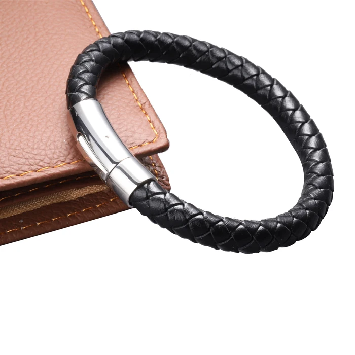 

Stars Forever wholesale custom fashion 6mm diameter handmade genuine mens leather bracelet