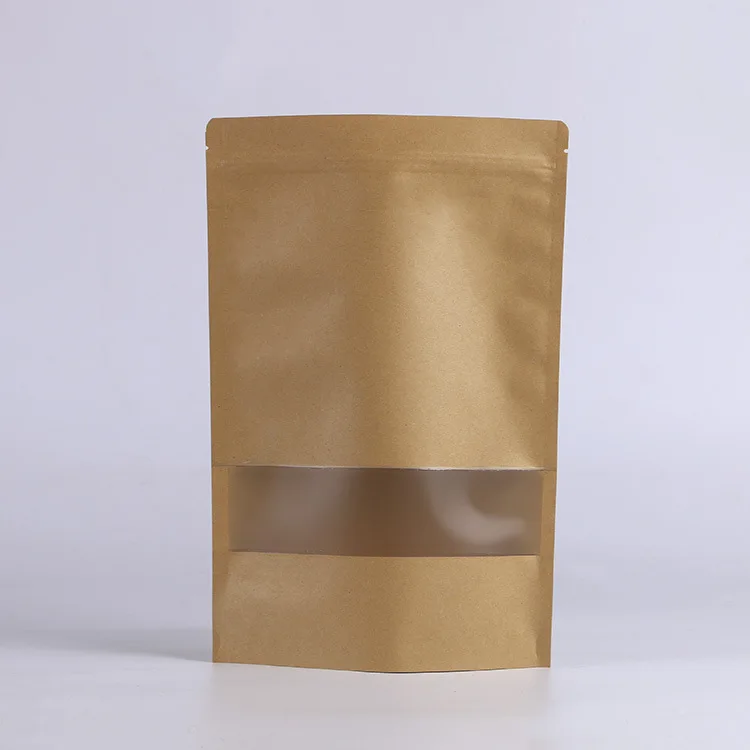 White kraft paper ziplock bag with window for food