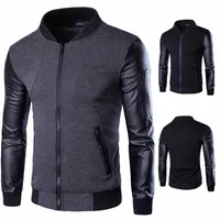 

new spring British/pakistan temperament men's leather sleeve stitching short cardigan motorcycle jacket