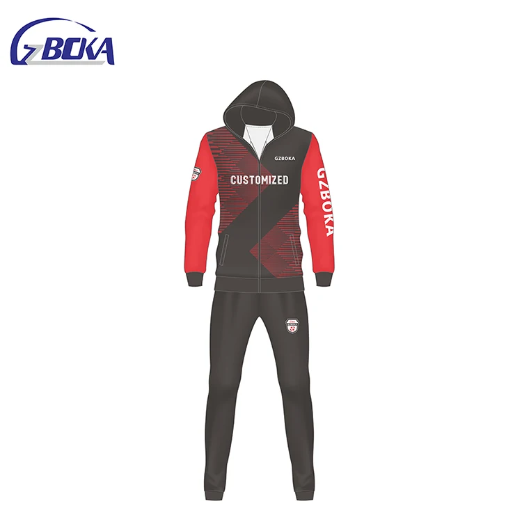 

GZBOKA wholesale black red tracksuit guangzhou soccer training tracksuit plain, Any color is available