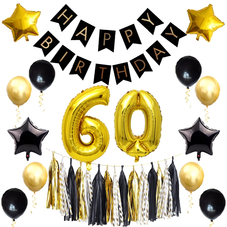 Vrise Gold Black Birthday Party Decorations Kit For Old Man Woman