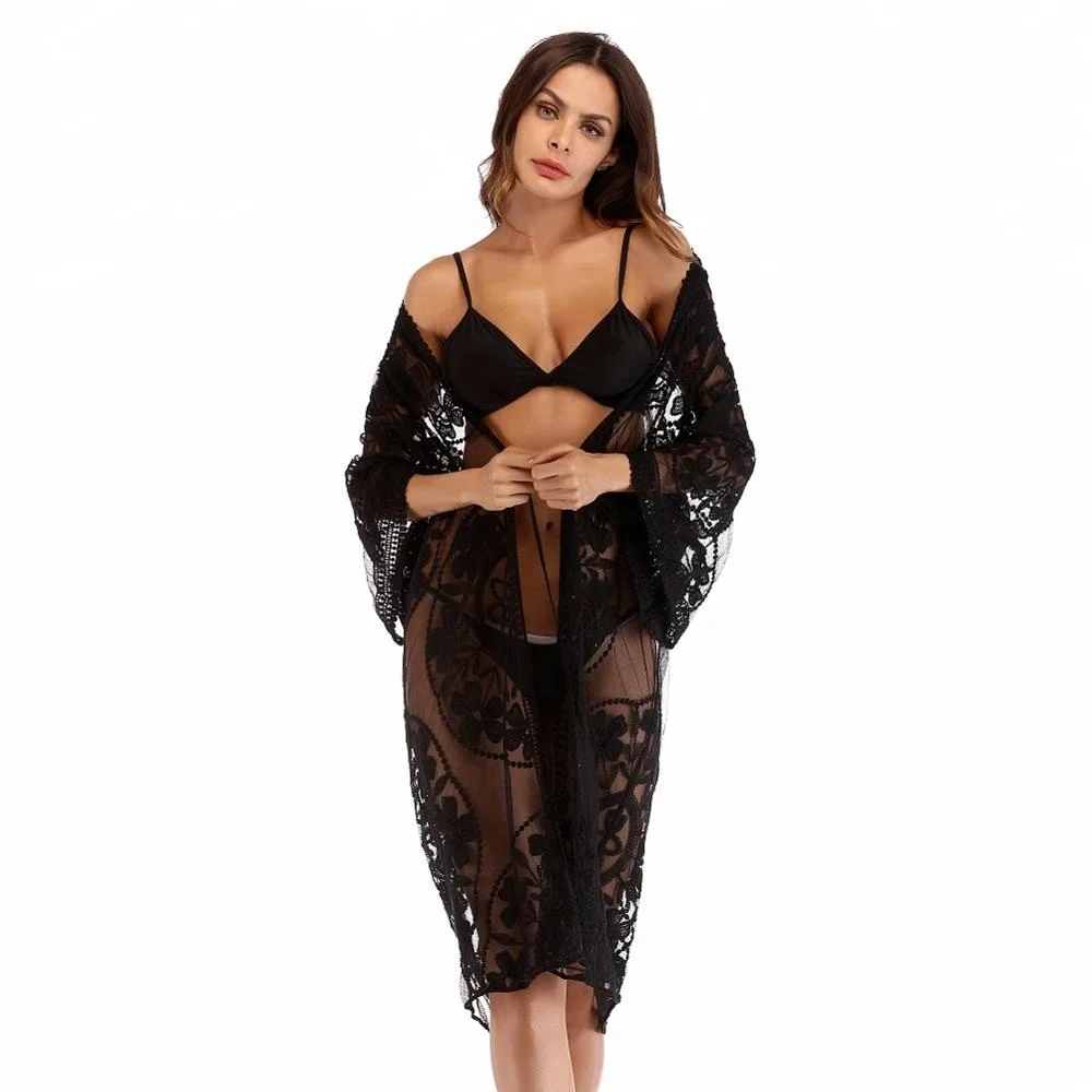 New Loose long sleeve lace sun protection clothing cover up beach dress