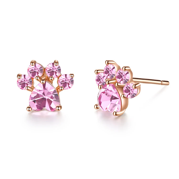 

GT01 925 Sterling Silver cat unguis Crystal Pink zircon Stud Earrings Gemstone Fine Jewelry for Women Wedding