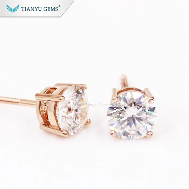 

Tianyu customized 14k/18k rose gold screw back earring 6.5mm 1ct moissanitie stud earring for ladies