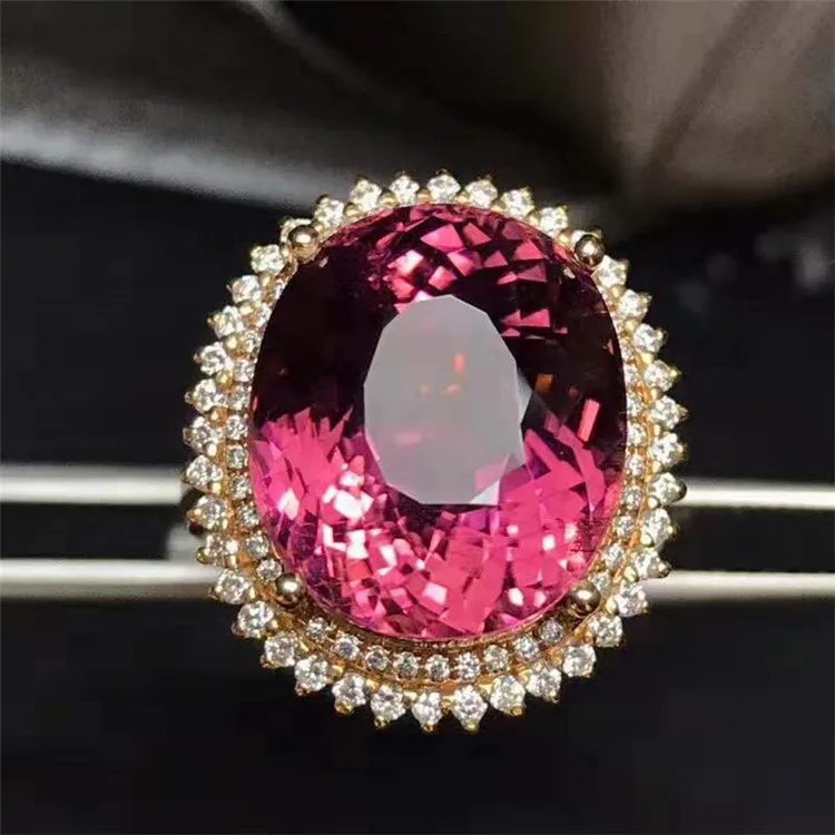 

luxury big gemstone wedding jewelry 18k gold South Africa real diamond 16.92ct natural red tourmaline ring for women