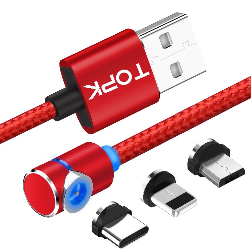 

Free Shipping TOPK AM30 90 Degree 3 IN 1 Magnetic USB Charging Cable, Black/red/gold/sliver