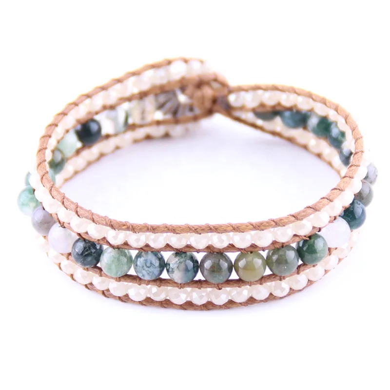 

Wholesale Drop shipment Beautiful Women Energy Beaded Agate Bracelet Handmade Natural Stone Glass Crystal Wrap Bracelets Bangles