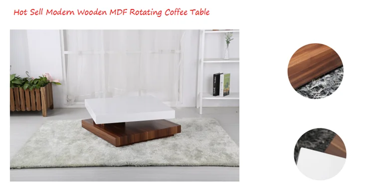 Noble design white furniture MDF high gloss tea table rotatable CoffeeTable on sale