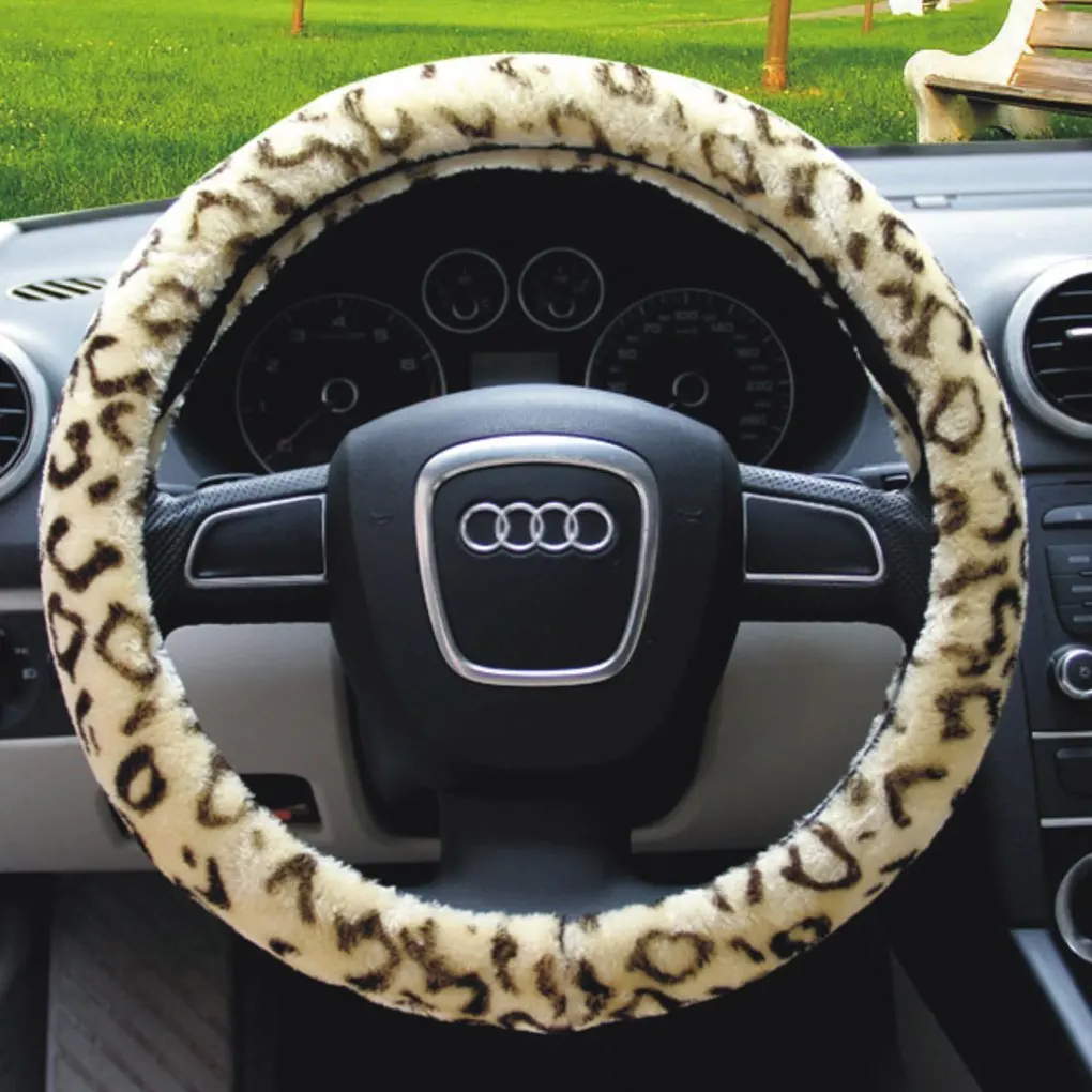 Leopard Steering Wheel Cover Car Plush Covers Cover Steering Wheel Cover Winter Steering Wheel Covers Hot Wheel Cover Car Touch Soft Non Slip Size 38CM