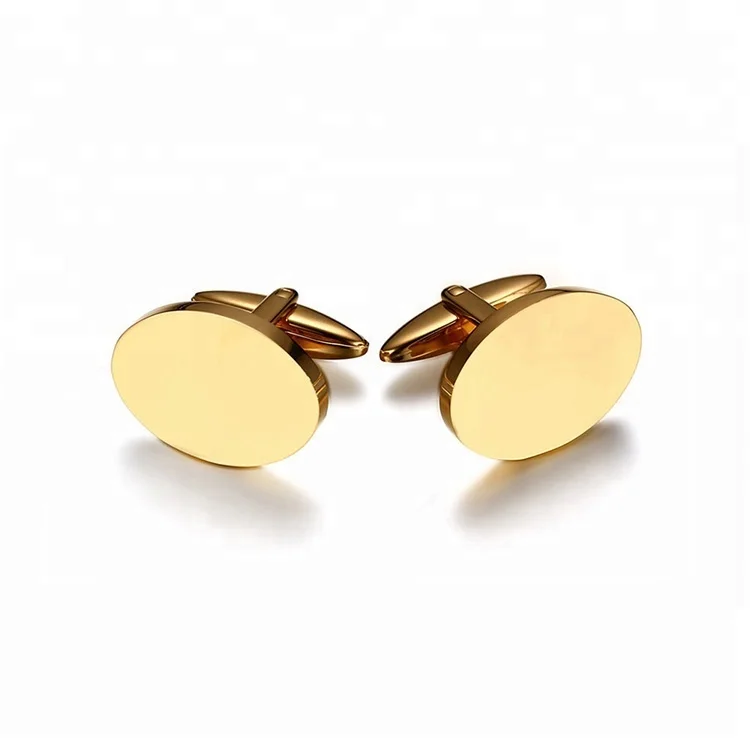 

Custom Engraved High End Fashion 316L Stainless Steel Gold Oval Shape Blank Cufflinks