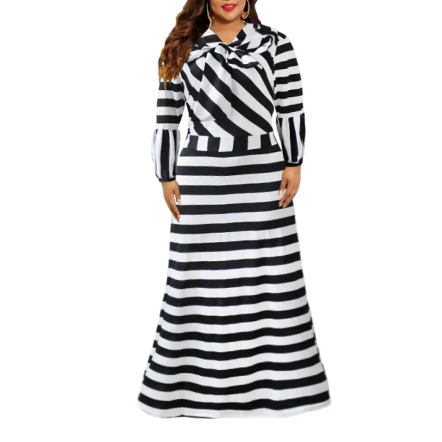 

80906-MX35 casual patchwork strip plus size vintage dress for women