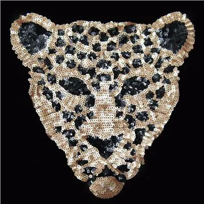 

Sequins patch leopard head DIY clothes patches for clothing Sew-on embroidered patch motif beaded applique R114