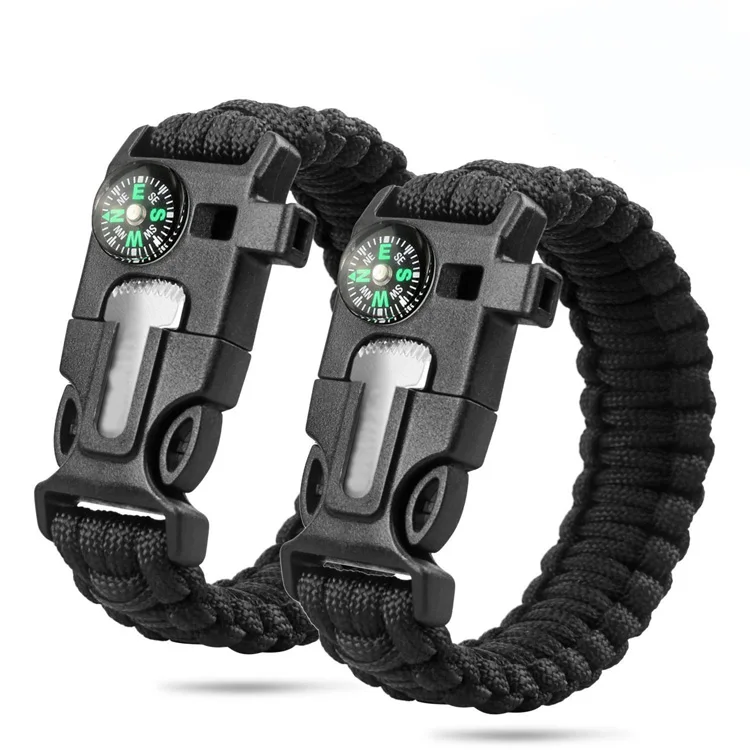 

Adjustable Climbing 550 Multifunctional Parachute Cord Buckle Paracord Bracelet with Compass, Black