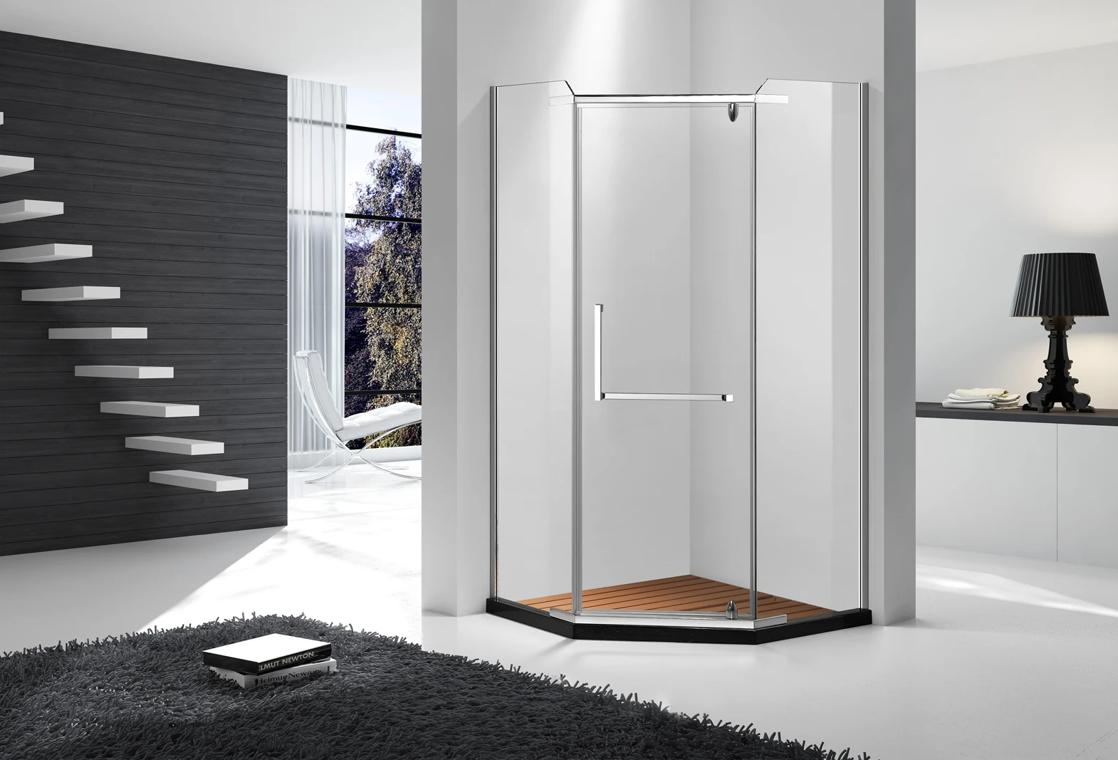 big SUS 304 roller frameless design square shape glass shower