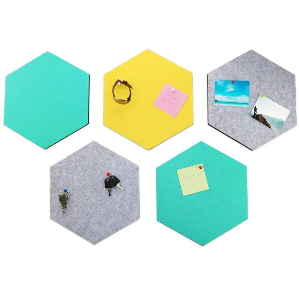 

Hexagon wall decoration panel Memo Board Self-Adhesive Hexagon tiles felt wall stickers, Yellow;blue;grey