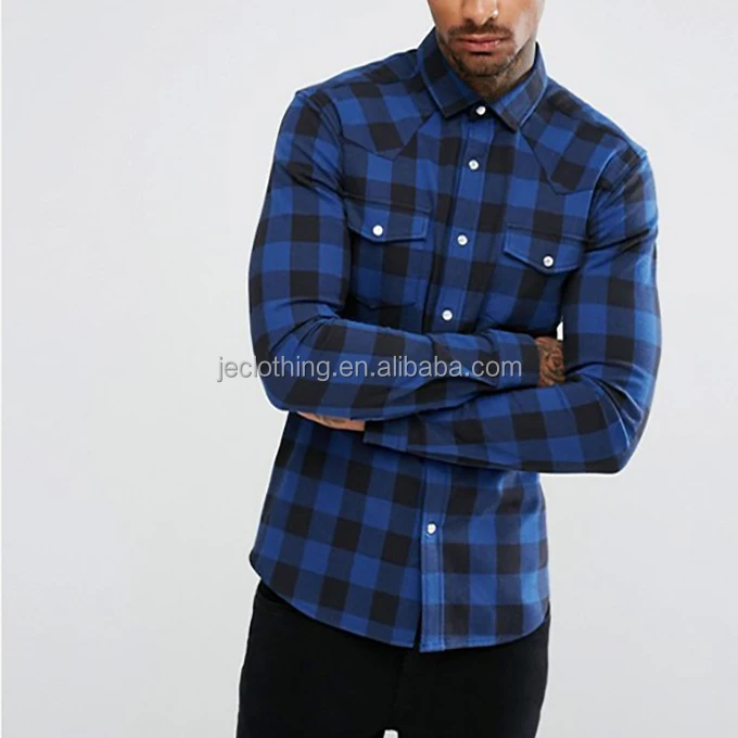 

2017 New Spring Men's Blue And Black 100% Cotton Flannel Long Sleeve Shirt, Color