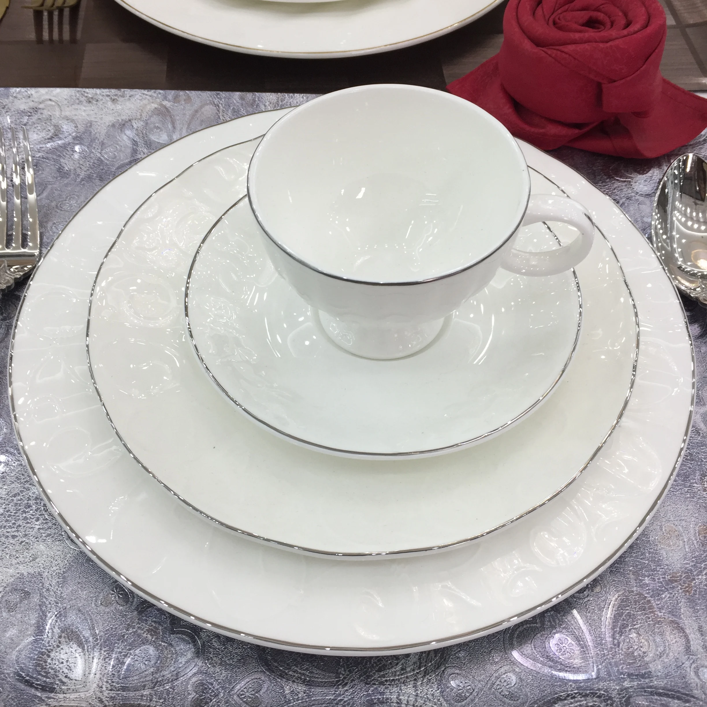 Brett Fine Bone China Wedding Dinnerware With Silver Gold Rim