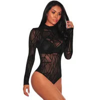 

Black Sheer Mesh Geometric Velvet Lingerie Ladies Bodysuit wholesale women shapewear
