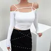 X65804A Off Shoulder Cross Bandage Hollow Casual White Blouse For Women