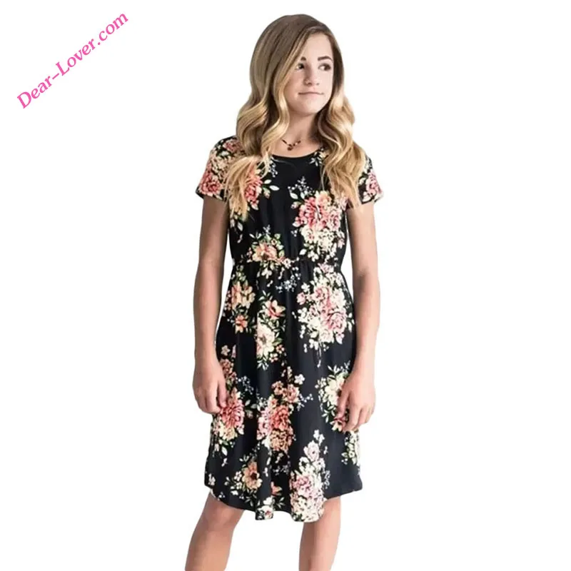 

Kids clothing 2018 Little Girl Favorite Summer Floral Dress Black, As shown