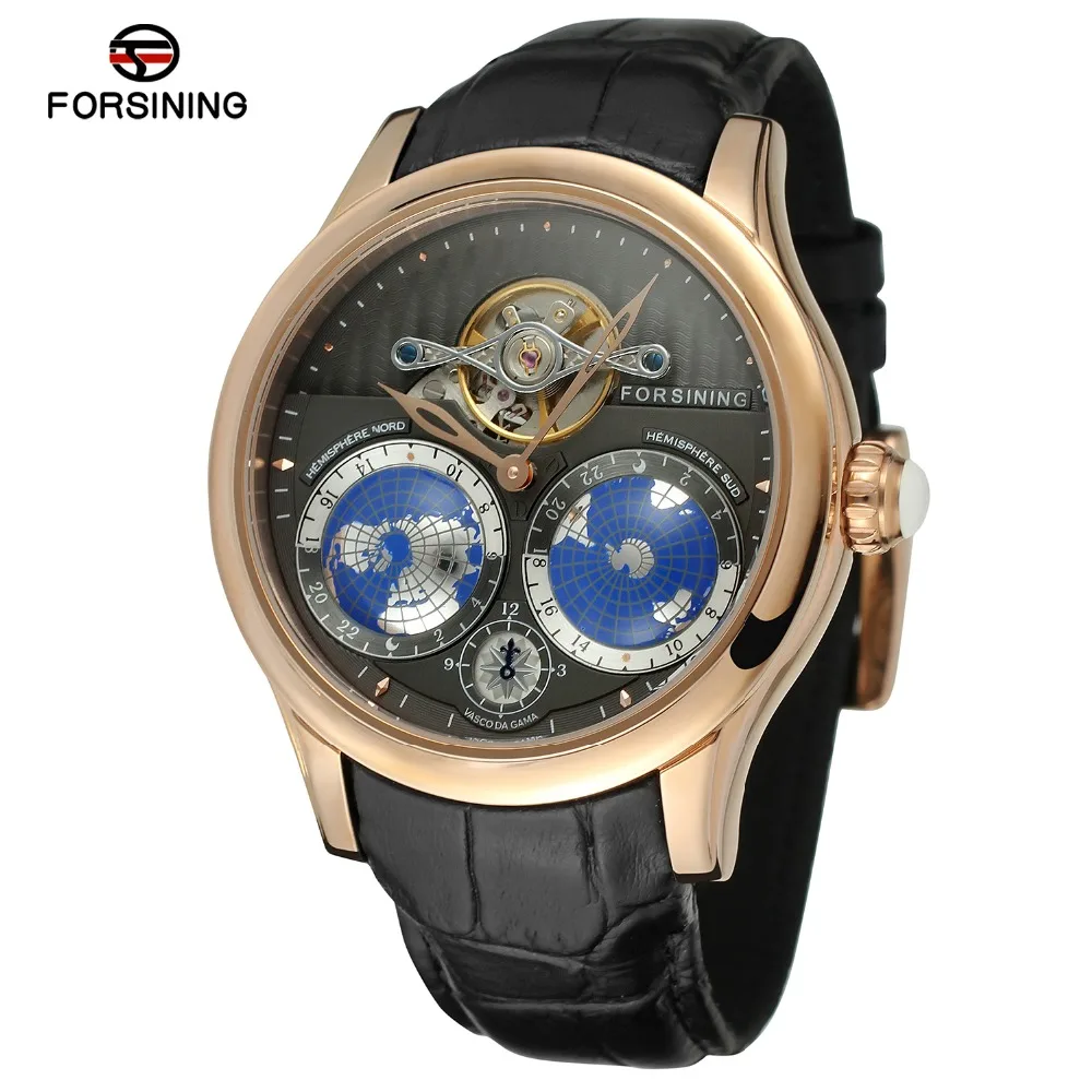 

New Fashion Men Automatic With Genuine Leather Stainless Steel Watch