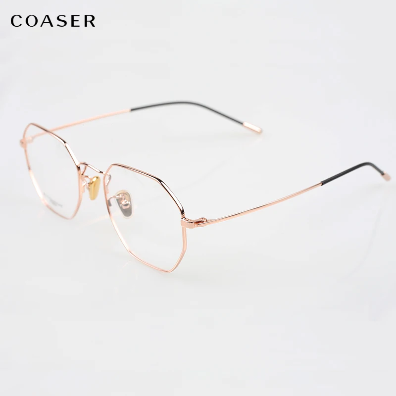 

Super Lighter Men Women Titanium Polygon transparent glasses frame Optical Prescription Eyeglasses No Screwless Design Eyewear, Gold;silver;black gold;pink gold