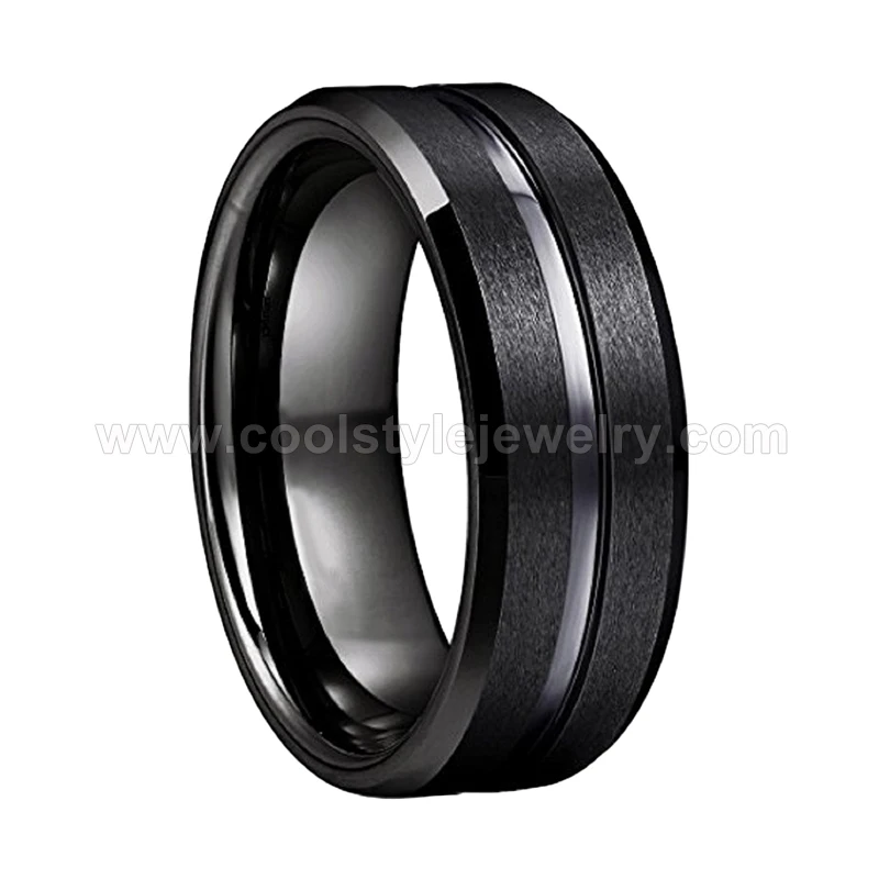 Negro Brillante De Carburo De Tungsteno Anillo Boda Compromiso Anillo Biseladas Edge 8mm