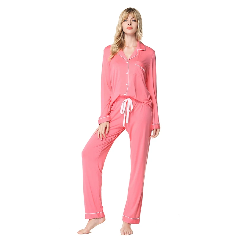 

OEM modal viscose lingerie night wear long sleeve custom women pajamas sets, Customized color