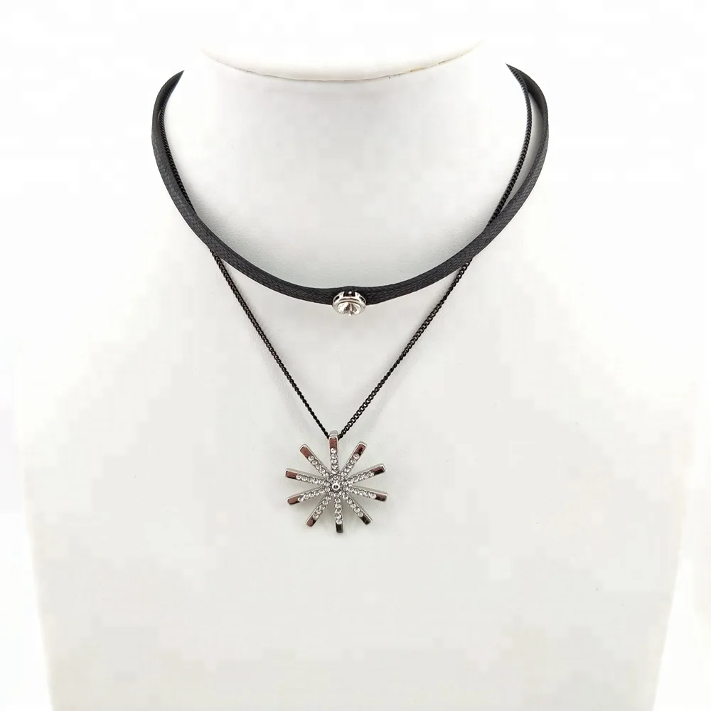 

fashion crystal pendant leather women choker necklace jewelry, Black