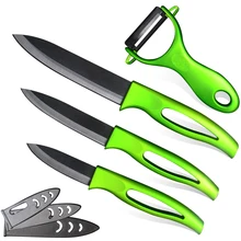 XYJ ceramic knife set 3″ 4″ 5″ paring utility slicing knife + green peeler kitchen knives black blade cooking tools set knives.